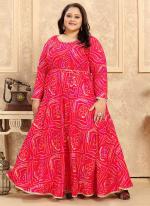 Rayon Pink Casual Wear Printed Plus Size Gown